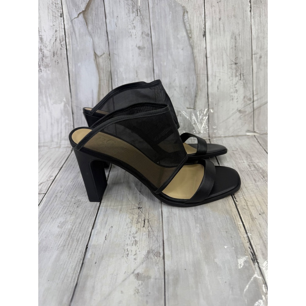 42 Gold Black Mesh Block Heel Mules Square Open Toe Sandals